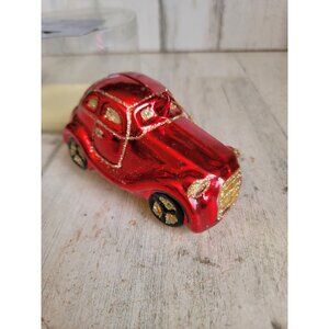 Vintage red car classic glitter blown glass golden ornament Xmas